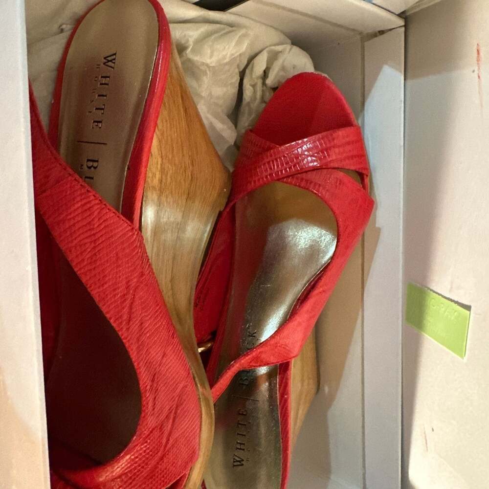 White House Black Market Red Python-Embossed Wedg… - image 1